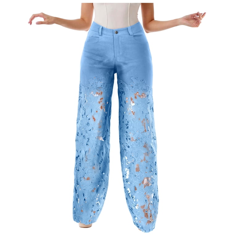 adviicd Women High Waisted Jeans Straight Leg Denim Pants Causal Patchwork  Jean Denim Pant with Lace Trouser with Pockets Fashion Clothes (Light Blue,  XL) - Walmart.com