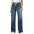 thumbnail image 1 of adviicd Women High Waisted Wide Leg Drawstring Jeans Pull On Casual Baggy Boyfriend Denim Trouser Jean with Pockets (Navy, L), 1 of 7