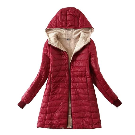 adviicd Women Down Jackets & Coats Women's Down Jackets & Parkas Quilted Puffer Coat Winter Puffy Mid Length Overcoat Cold Weather Coats for Female Teen Christmas Gifts (Red,XL)