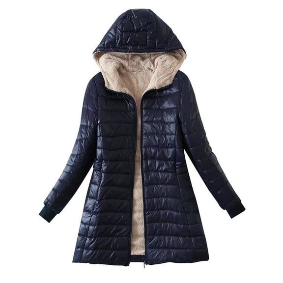 adviicd Women Down Jackets & Coats Women's Down Jackets & Parkas Quilted Puffer Coat Winter Puffy Mid Length Overcoat Cold Weather Coats for Female Teen Christmas Gifts (Navy,L)