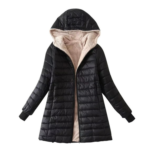 adviicd Women Down Jackets & Coats Women's Down Jackets & Parkas Quilted Puffer Coat Winter Puffy Mid Length Overcoat Cold Weather Coats for Female Teen Christmas Gifts (Black,XXL)