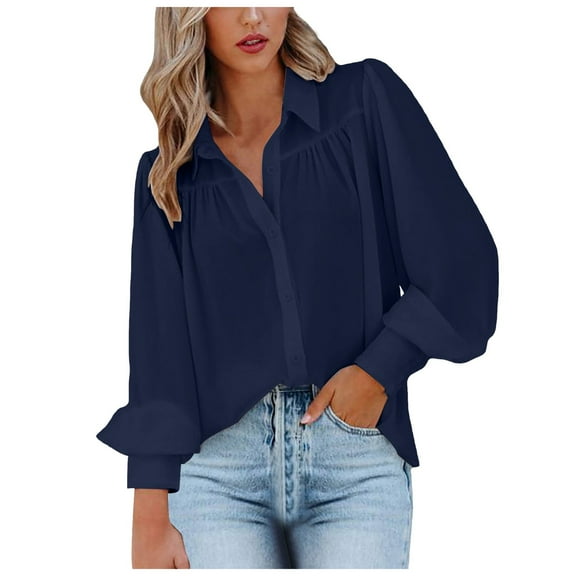 adviicd Women Shirts Women's Button Down Shirts Classic Fit Dress Shirt Work Business Casual Long Sleeve Blouse Tops (Navy,L)