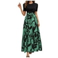 thumbnail image 1 of adviicd Women Summer Crew Neck Casual Short Sleeve Solid Floral Print Long Maxi Dress Green, M, 1 of 9