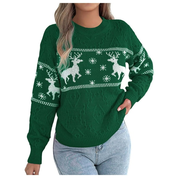 adviicd Women Ugly Christmas Reindeer Holiday Knit Sweater Pullover Top (Green, XL)