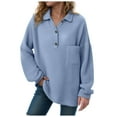 thumbnail image 1 of adviicd Women Waffle Knit Tops Henley Shirts Long Sleeve V Neck Solid Color Casual Tunic (Blue, XXL), 1 of 5