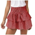 thumbnail image 1 of adviicd Women Y2k Plaid Ruffle Mini Skirt Smocked Waist Pleated Tiered Short Skirt Aline Gingham Skirt Streetwear Red, XL, 1 of 5
