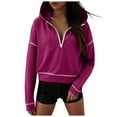 thumbnail image 1 of adviicd Women's 2025 Fall Hooded Sweatshirts Long Sleeve Half Zip Cropped Hoodies Pullover Winter Fashion Clothes (Hot Pink, S), 1 of 8