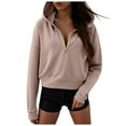 thumbnail image 1 of adviicd Women's 2025 Fall Hooded Sweatshirts Long Sleeve Half Zip Cropped Hoodies Pullover Winter Fashion Clothes (Khaki, XL), 1 of 8
