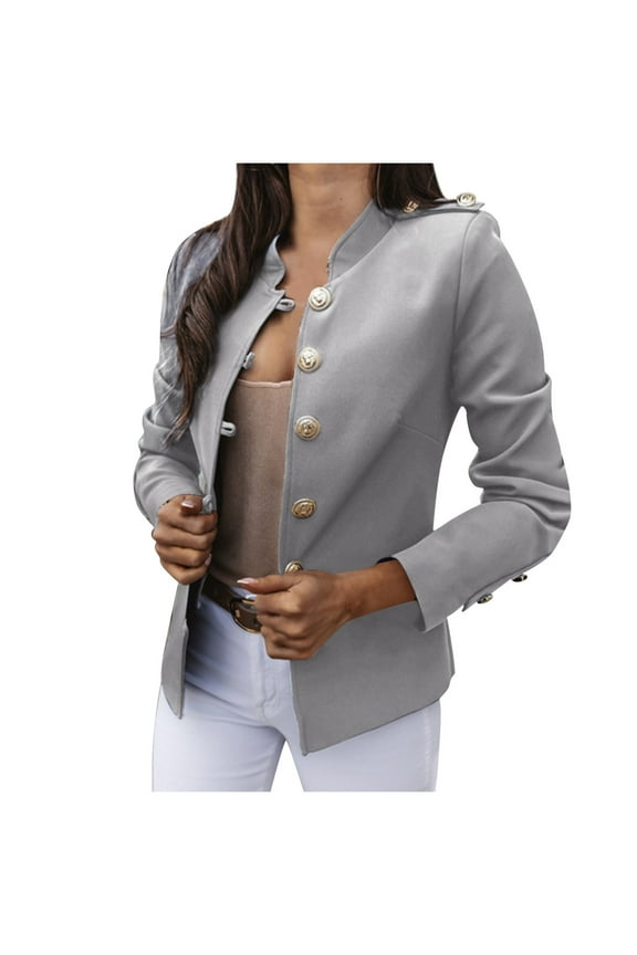 Women Blazers Casual Women's Casual Band Jacket, Fall Fashion (Grey,M)