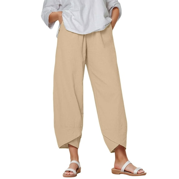 adviicd Women's Capri Pants Casual Summer Cotton Cropped Lounge Pants Trousers Khaki, L