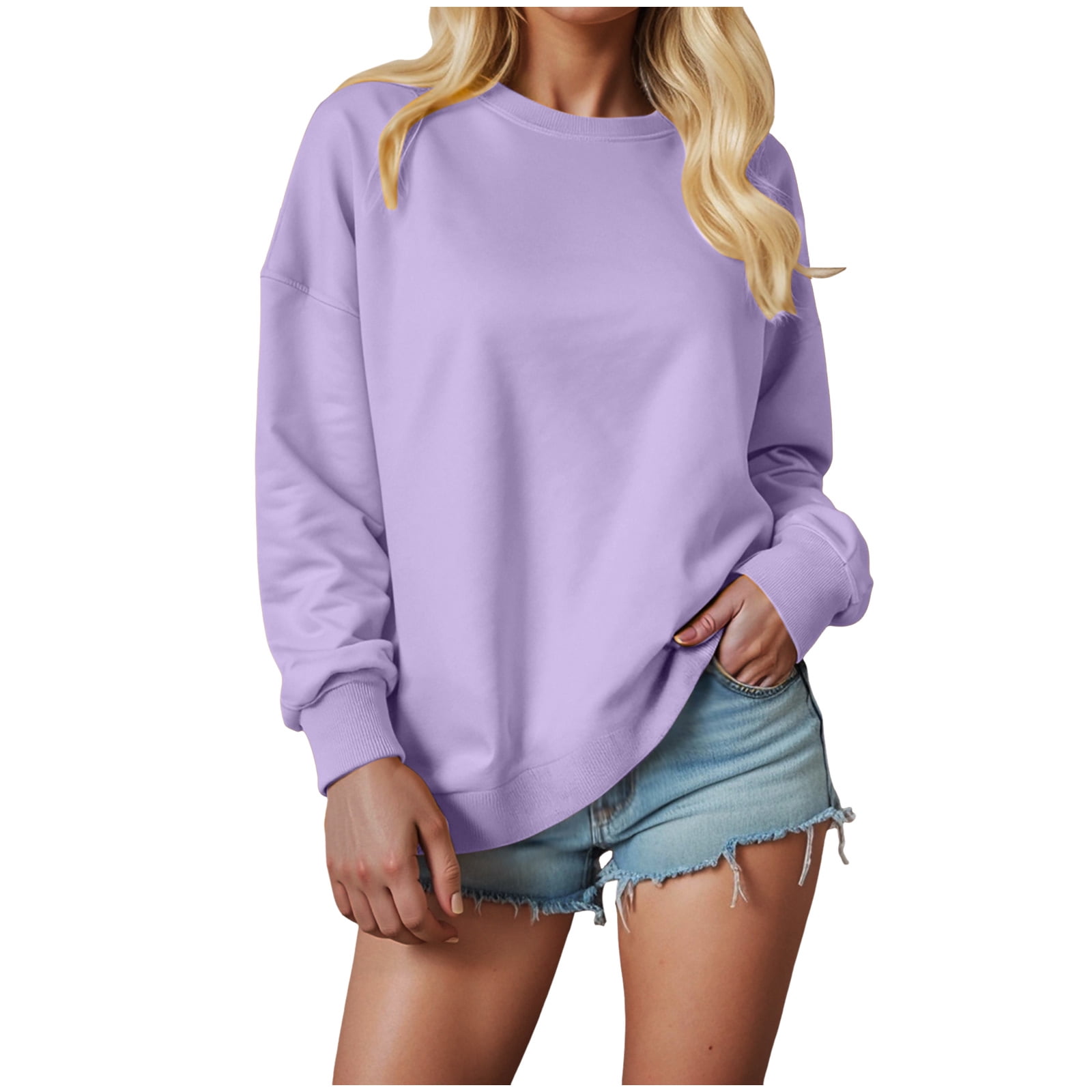 PRETTODAY Women's Casual Crew Neck Sweatshirt - Raglan Long Sleeve Loose Tunic Top, Cotton Blend, Available In Multiple Colors & Sizes