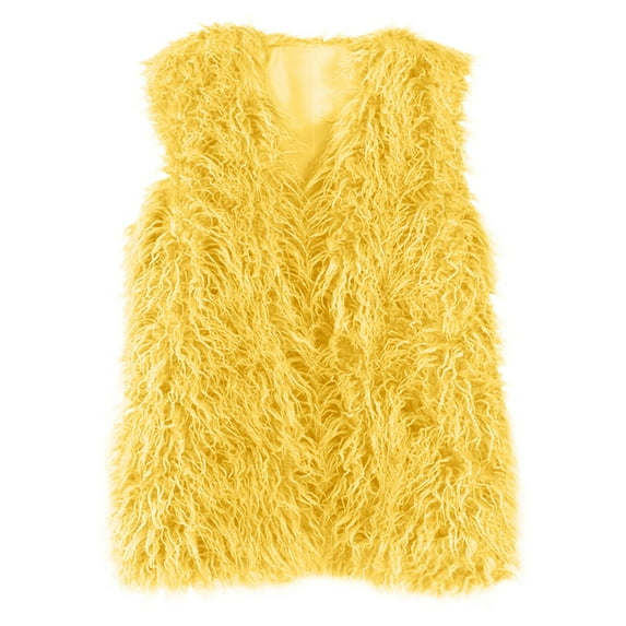 adviicd Women's Faux Fur Waistcoat,Warm Fluffy Vests Stylish Jackets Coat (Yellow, M)