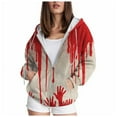 thumbnail image 1 of adviicd Women's Halloween Themed Pullover Zip Hoodie - Soft Fleece Lined Jacket with Side Pockets (Khaki, XXL), 1 of 9
