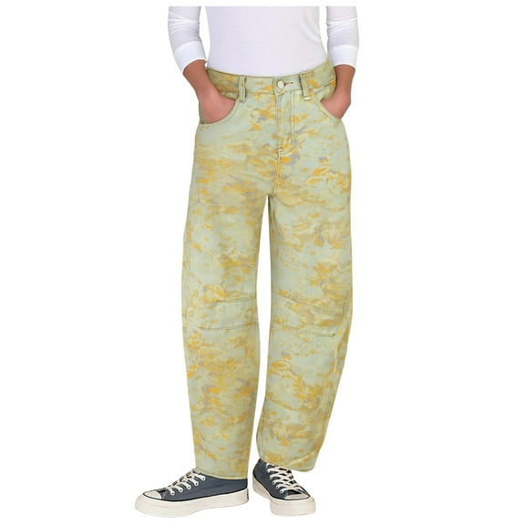 adviicd Women's High Rise Wide Leg Jeans | Vintage Y2K Baggy Floral Embroidered Denim Pants | Loose Fit Retro Barrel Jean (Yellow, L)