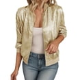 thumbnail image 1 of adviicd Women's Metallic Zipper Bomber Jacket Outwear Long Sleeve Lightweight Jacket Coats Gold, 5XL, 1 of 4