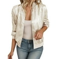 thumbnail image 1 of adviicd Women's Metallic Zipper Bomber Jacket Outwear Long Sleeve Lightweight Jacket Coats White, L, 1 of 4