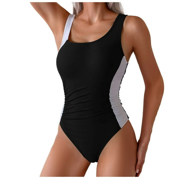 adviicd Women's One Piece Swimsuit Tummy Control V Neck Bathing Suits (Black,XL)