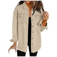 thumbnail image 1 of adviicd Women's Oversized Button Up Frayed Hem Shacket Long Sleeve Pockets Denim Jean Jacket Khaki, L, 1 of 5