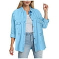 thumbnail image 1 of adviicd Women's Oversized Denim Jacket Casual Long Sleeve Denim Shirts Jean Jacket Fall Outfits 2025 Sky Blue, L, 1 of 9