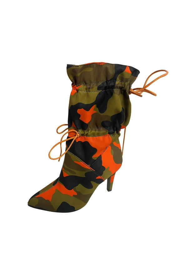 Women's Pumps And Pumps Pointed High-Heel Fashion Camouflage Pumps Pattern Thin Wellies Rain Pumps for Women