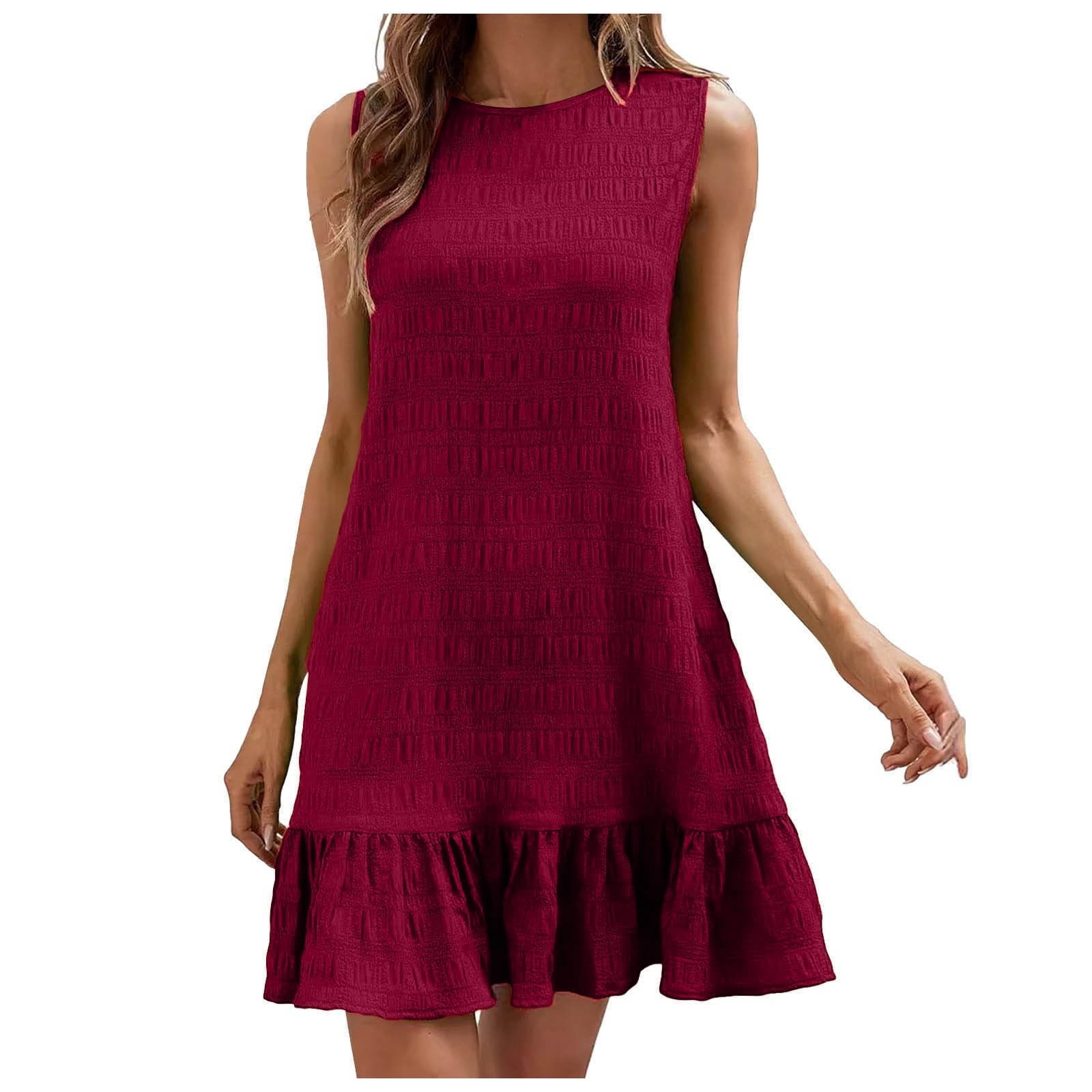 adviicd Women's Ruffle Hem Sleeveless Tank Dress Round Neck Casual ...