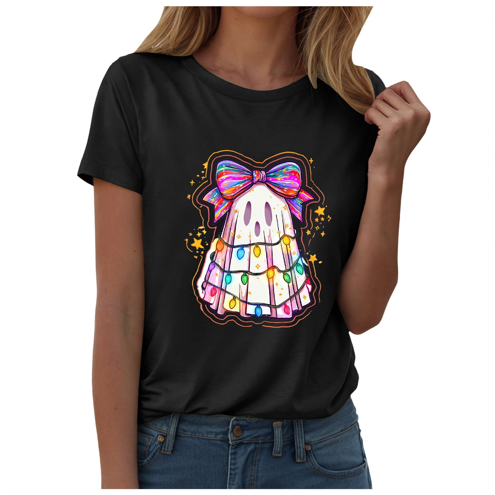 Halloween Teacher Shirt - 'Groovy Read More Books' Ghost Graphic T-Shirt For Women, Short Sleeve