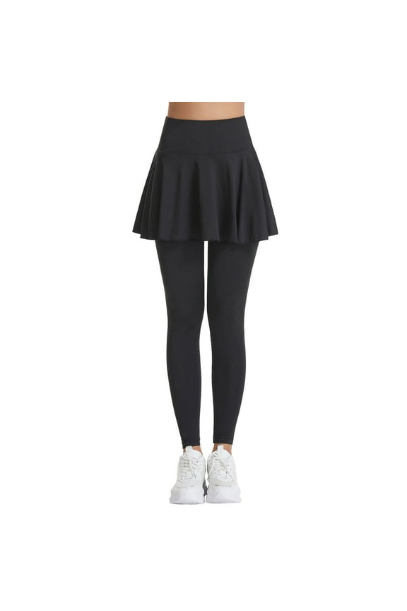 Women's Skirted Leggings Capri Skirt with Pockets Yoga Active Tights Pants Golf Tennis Workout Skort Black, L