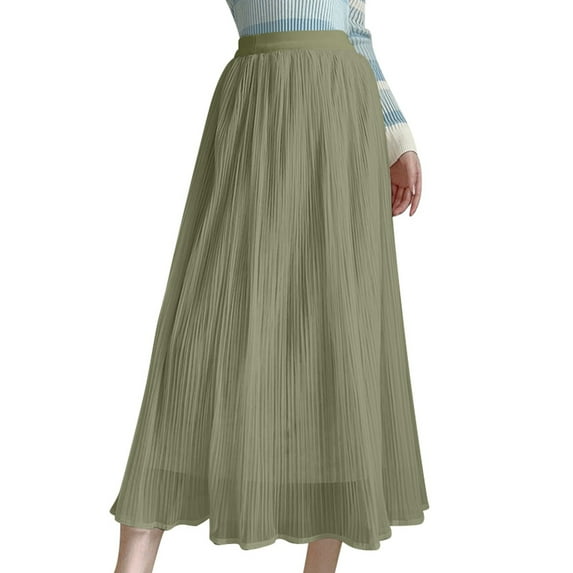 adviicd Women's Skirts Women's High Waist Flowy Pleated Maxi Skirt (Green,One Size)