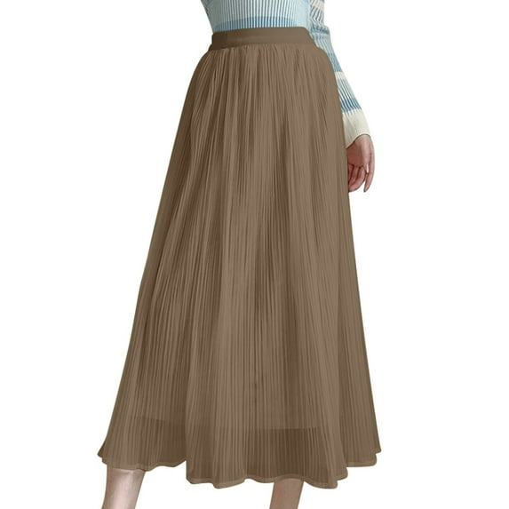 adviicd Women's Skirts Women's High Waist Flowy Pleated Maxi Skirt (Khaki,One Size)