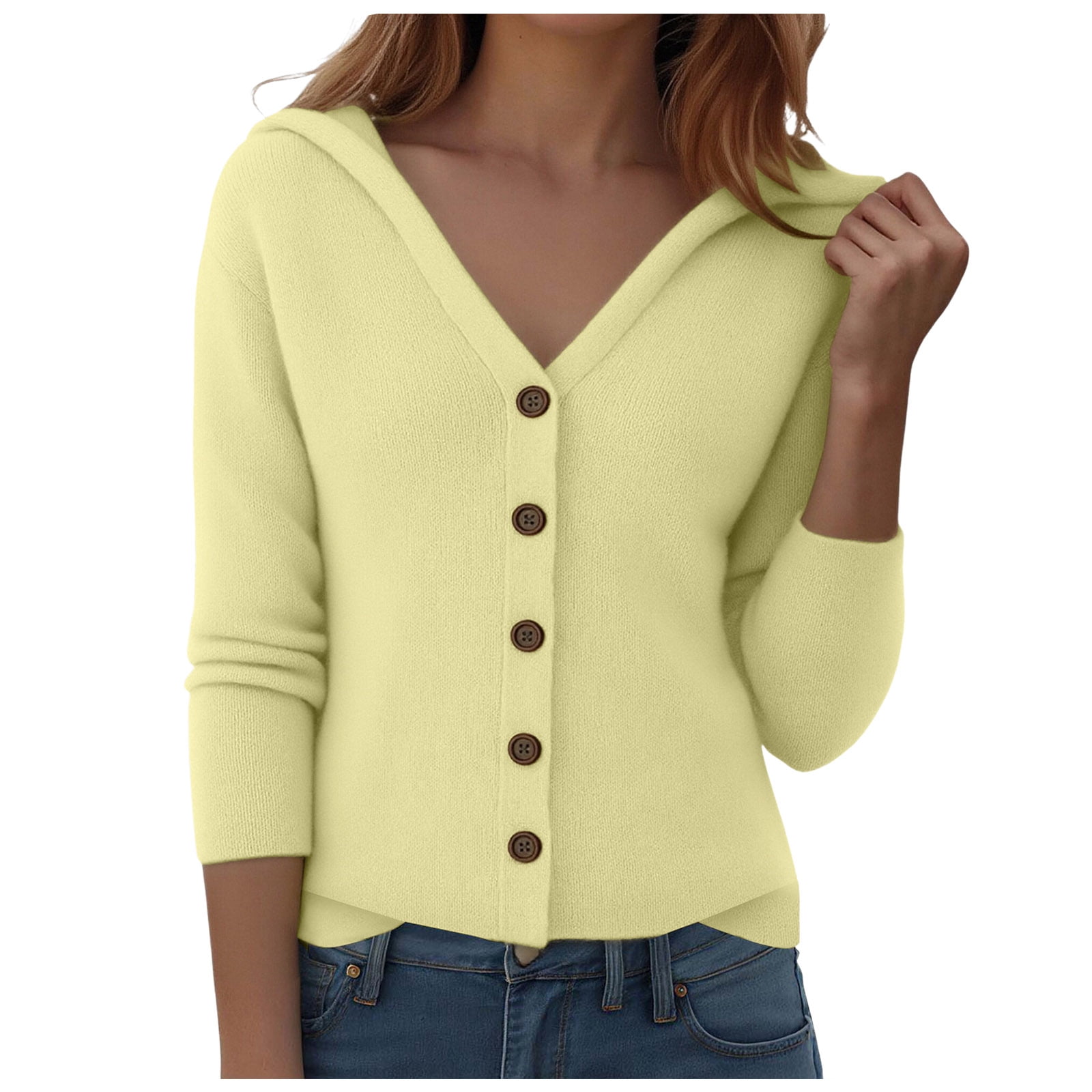 adviicd Women's Solid Color Hooded Cardigan Sweaters Button Down Open ...