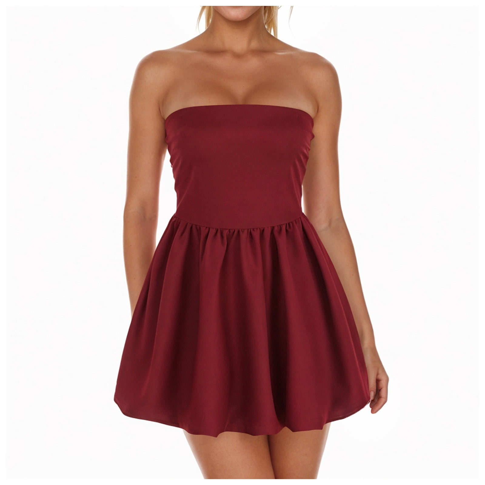 adviicd Women's Strapless Tube Dress Sexy Off Shoulder Casual A Line ...