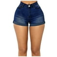 thumbnail image 1 of adviicd Women's Stretchy Denim Mid Rise Jean Shorts with Pockets (Dark Blue, S), 1 of 6