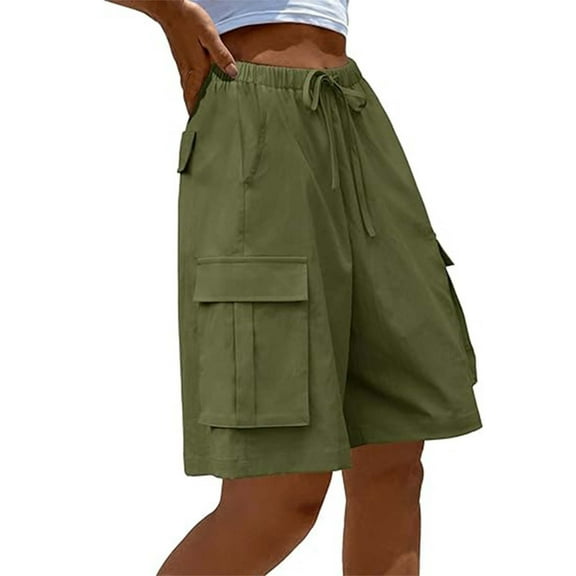 adviicd Women's Summer Casual Cargo Shorts Elastic Waist Drawstring Hiking Bermuda Shorts with Pockets Green, XL