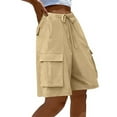 thumbnail image 1 of adviicd Women's Summer Casual Cargo Shorts Elastic Waist Drawstring Hiking Bermuda Shorts with Pockets Khaki, XS, 1 of 6