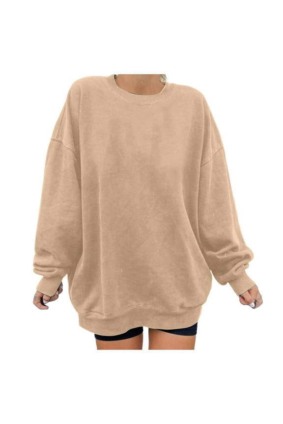 Women's Sweatshirts Women's ScubaKnit Cropped Sweatshirt with Drop Sleeves (Khaki,XL)