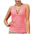 thumbnail image 1 of adviicd Women's Tankini Top Halter Tummy Control Swim Tops Only V Neck Bathing Suit No Bottom Pink, M, 1 of 5