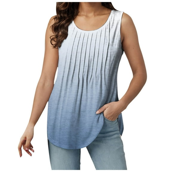 adviicd Women's V-Neck Flowy Loose-Fit Sleeveless Tank Tops – Basic Casual Styles for Effortless Summer Comfort (Light Blue,S)