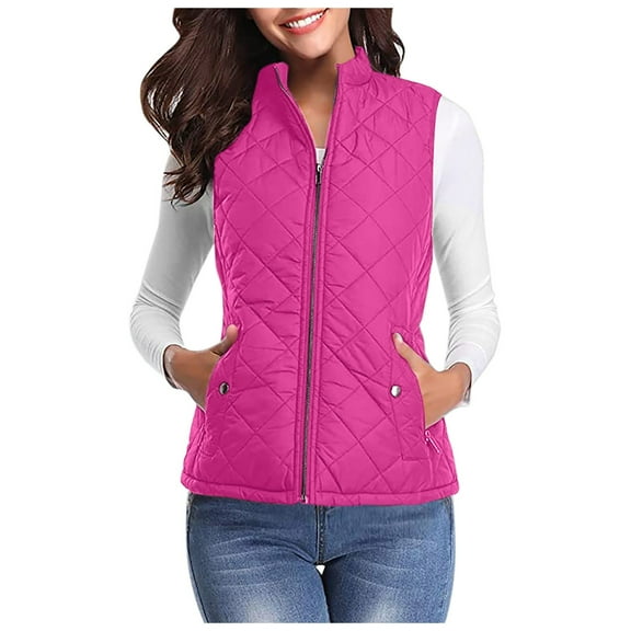 adviicd Women's Vest, Stand Collar Lightweight Zip Quilted Vest for Women 2025 Fall Fashion (Hot Pink, XXL)