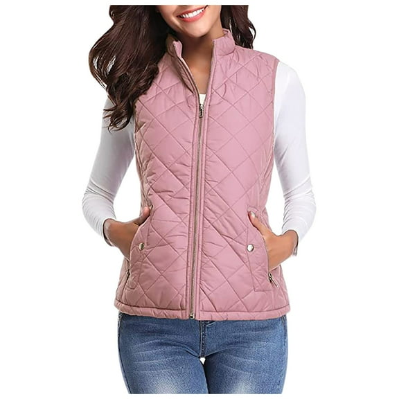 adviicd Women's Vest, Stand Collar Lightweight Zip Quilted Vest for Women 2025 Fall Fashion (Pink, XL)
