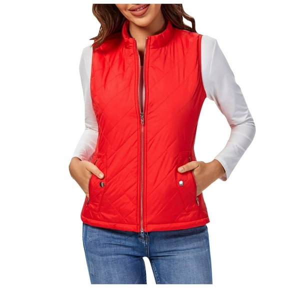 adviicd Women's Vest, Stand Collar Lightweight Zip Quilted Vest for Women 2025 Fall Fashion (Red, L)