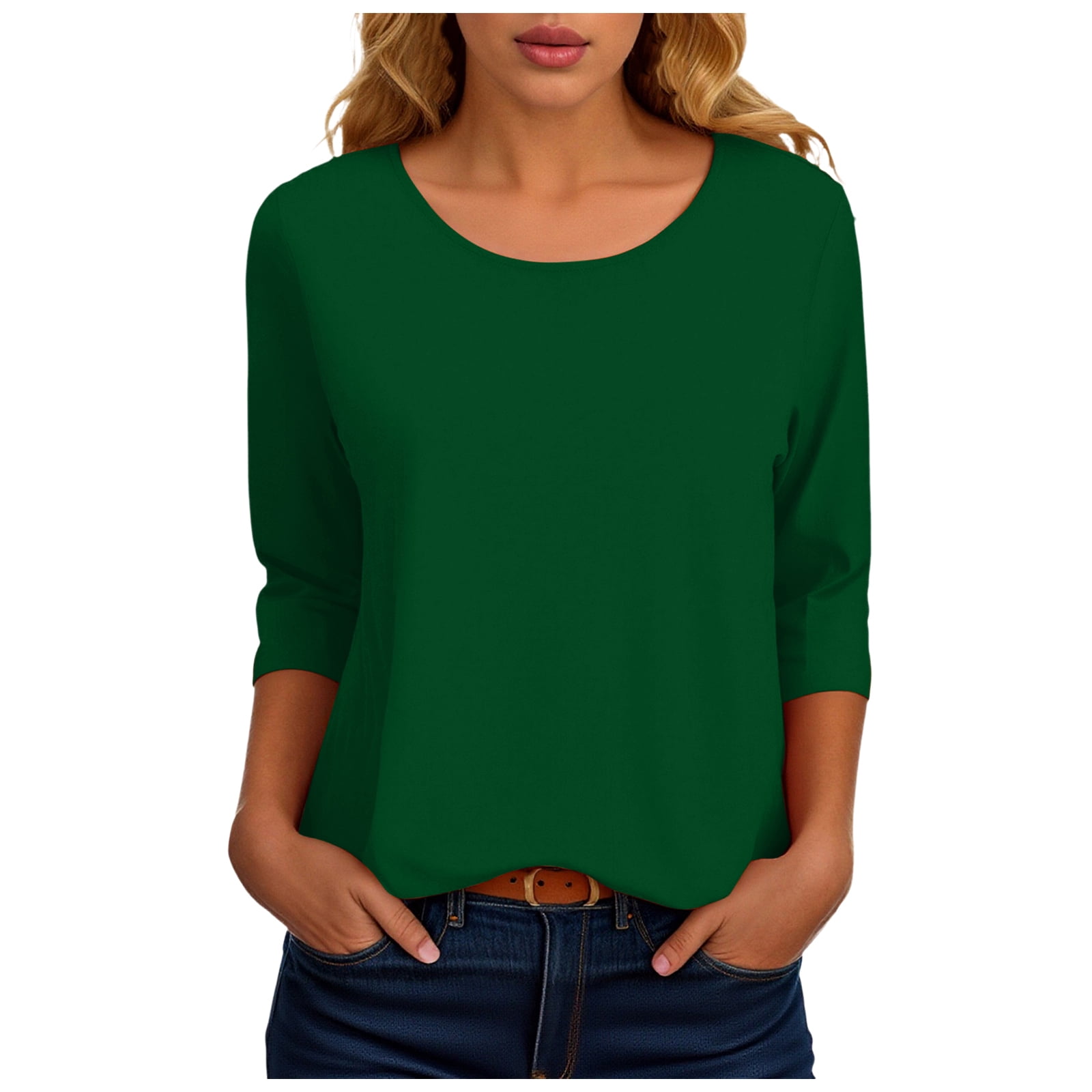 adviicd Womens 3/4 Length Sleeve Tops Casual Loose Fit Crewneck T ...
