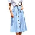 thumbnail image 1 of adviicd Womens A Line Midi Skirts Vintage Casual Front Button High Waisted Pleated Flared Skirt with Pockets (Light Blue, L), 1 of 4