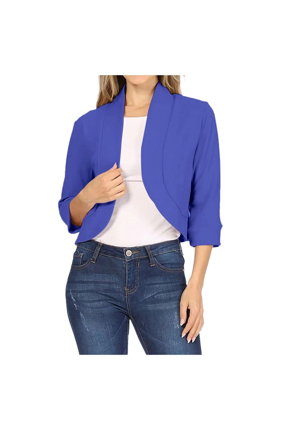 Womens Blazer Women's Relaxed Scuba Knit Stretch Blazer with Scrunch Sleeves (Blue,M)