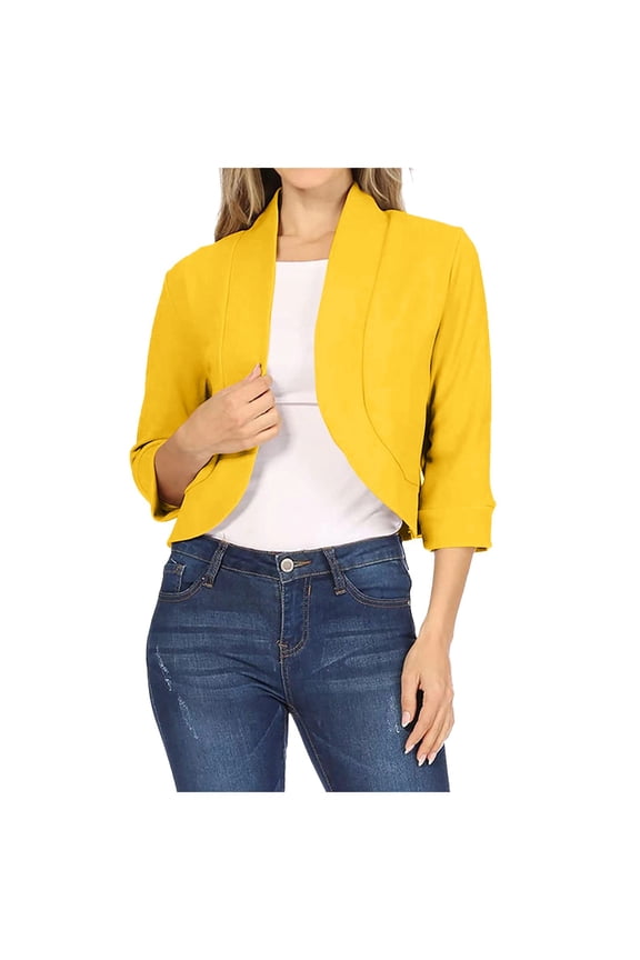 Womens Blazer Women's Relaxed Scuba Knit Stretch Blazer with Scrunch Sleeves (Yellow,M)