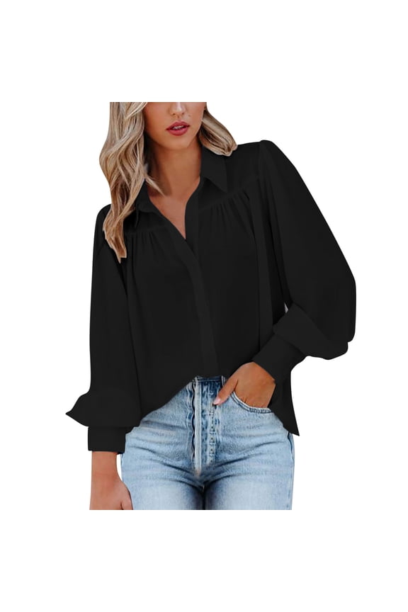 Womens Blouses Women Cold Shoulder Button Down Knot Front Long Sleeve Tops Black Blouse