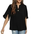thumbnail image 1 of adviicd Womens Blouses and Tops Dressy Womens Button Down V Neck Tie Knot Front Tops Long Sleeve Sleeve Chiffon Casual Blouse Shirts White Blouse, 1 of 5