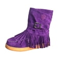 thumbnail image 1 of adviicd Womens Boots Low Heel Size 10 Fringe Fashion Women's Toe Shoes Short Round Casual Retro Boots Flat women's, 1 of 5