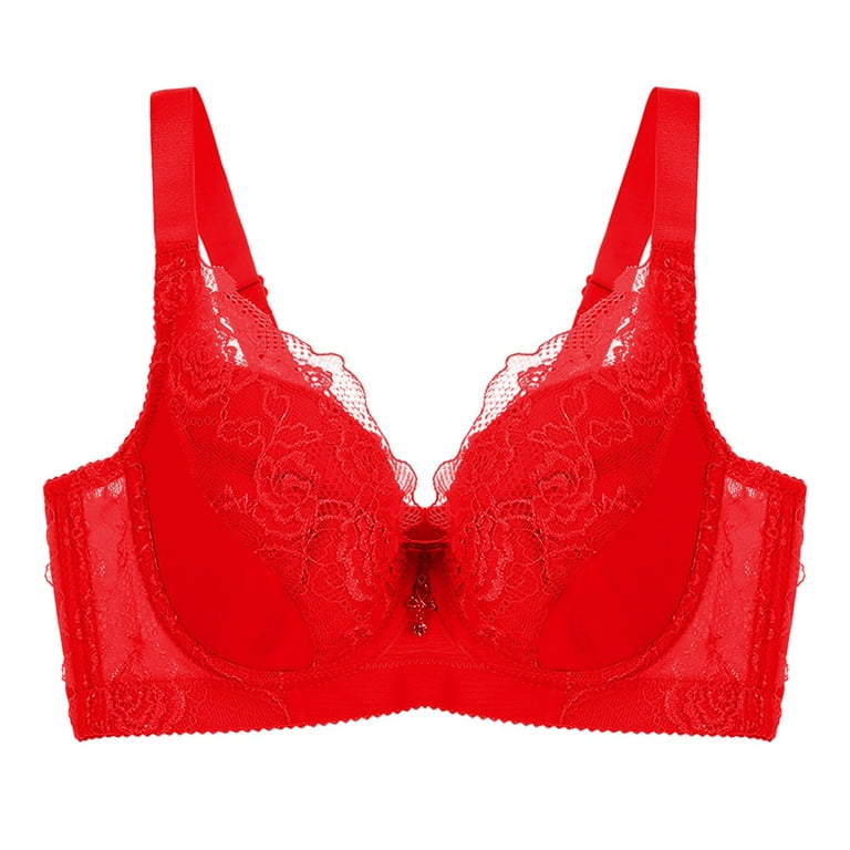adviicd Womens Bras Push Up Bras for Women Plus Size Floral Lace Underwire  Bra Red 40B