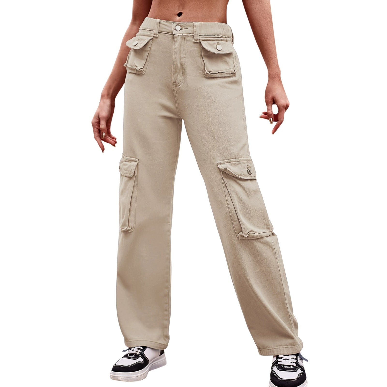 adviicd Womens Business Casual Pants For Work Casual Dresses For Women  Women's Summer Solid High Waist Wide Leg Trousers Office Work Pants Khaki XL