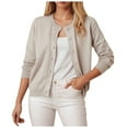 thumbnail image 1 of adviicd Womens Cardigan Sweaters Lightweight Crew Neck Long Sleeve Outfits Fall Fashion 2025 Clothing Khaki, S, 1 of 9